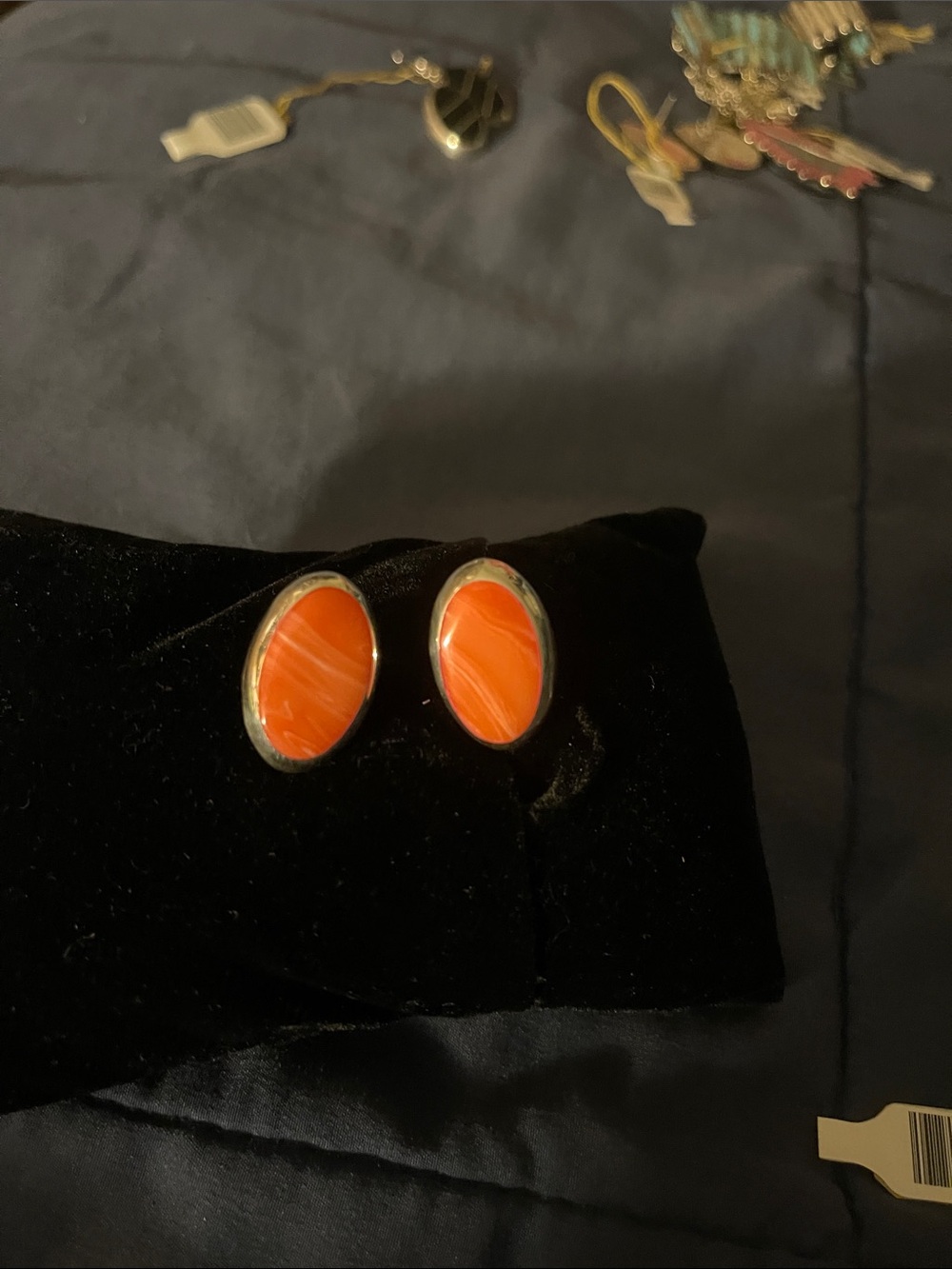 925 Silver. Orange Oval Silver 925 Stud Earrings - Women Jewelry